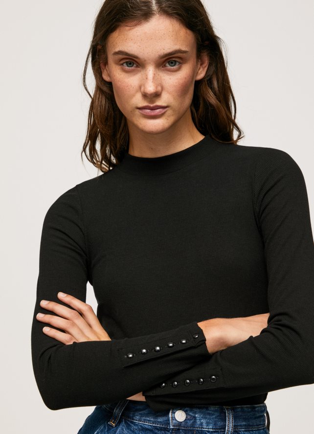 mujer camiseta de manga larga de canalé Pepe Jeans 44JTZ407 negro - Imagen 3