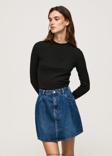 mujer camiseta de manga larga de canalé Pepe Jeans 44JTZ407 negro