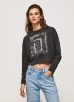 mujer camiseta estampada de manga larga Pepe Jeans 44JTZ427 negro lavado