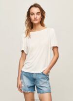 mujer camiseta jaspeada con cuello barco Pepe Jeans 44JTZ452 blanco