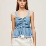 mujer camiseta sin mangas de mezclilla Pepe Jeans 44JTZ350 azul
