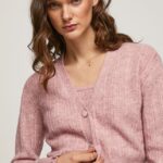 mujer cárdigan con cuello en V calado Pepe Jeans 44JTZ248 rosa nublado