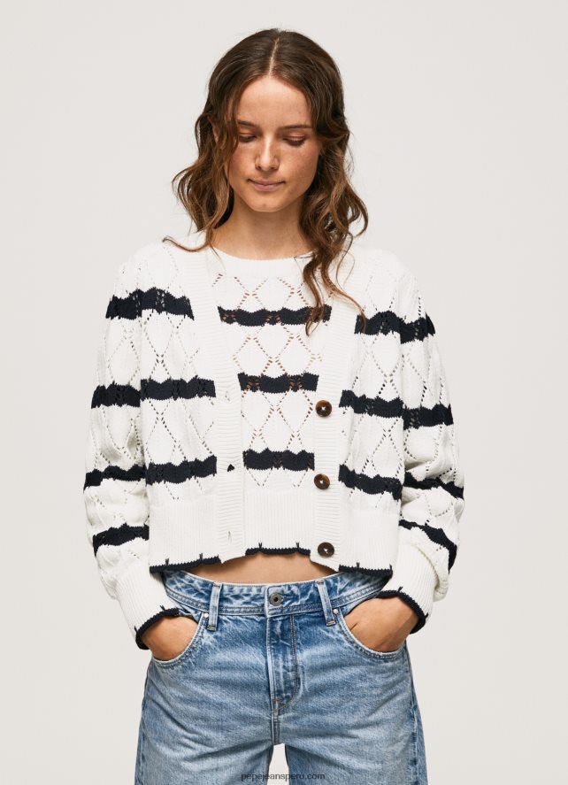 mujer cárdigan con motivo calado a rayas Pepe Jeans 44JTZ252 mousse - Imagen 3