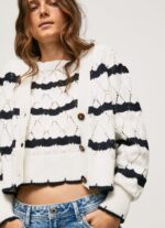 mujer cárdigan con motivo calado a rayas Pepe Jeans 44JTZ252 mousse - Imagen 4