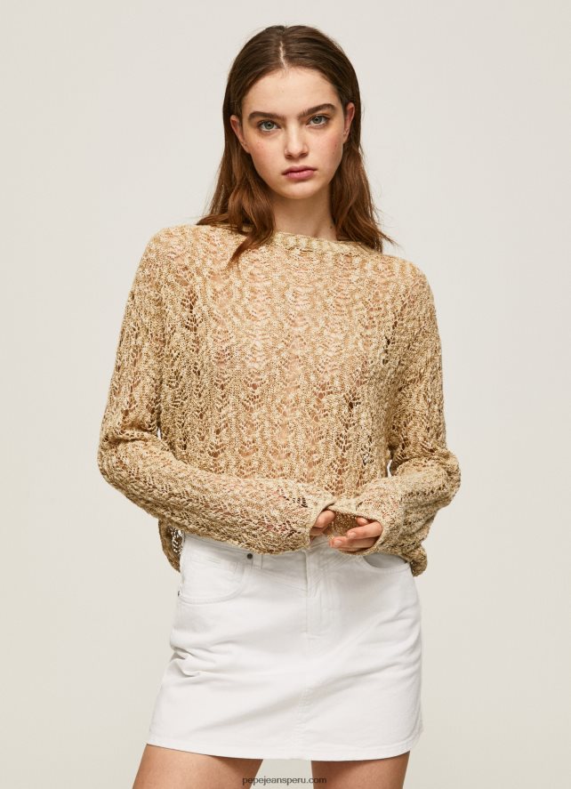 mujer cárdigan corto de punto calado Pepe Jeans 44JTZ233 piedra - Imagen 3