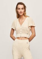 mujer cárdigan de punto fino calado Pepe Jeans 44JTZ265 suero de la leche - Imagen 3
