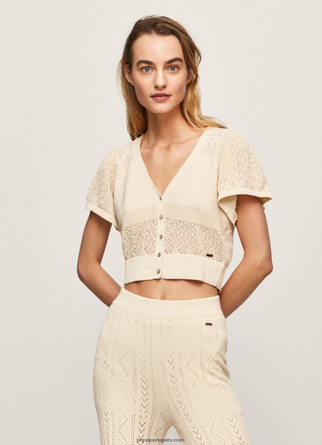 mujer cárdigan de punto fino calado Pepe Jeans 44JTZ265 suero de la leche - Imagen 3