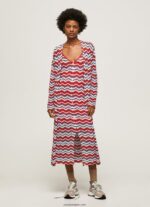 mujer cárdigan largo con estampado en zig-zag Pepe Jeans 44JTZ225 estudio rojo - Imagen 2