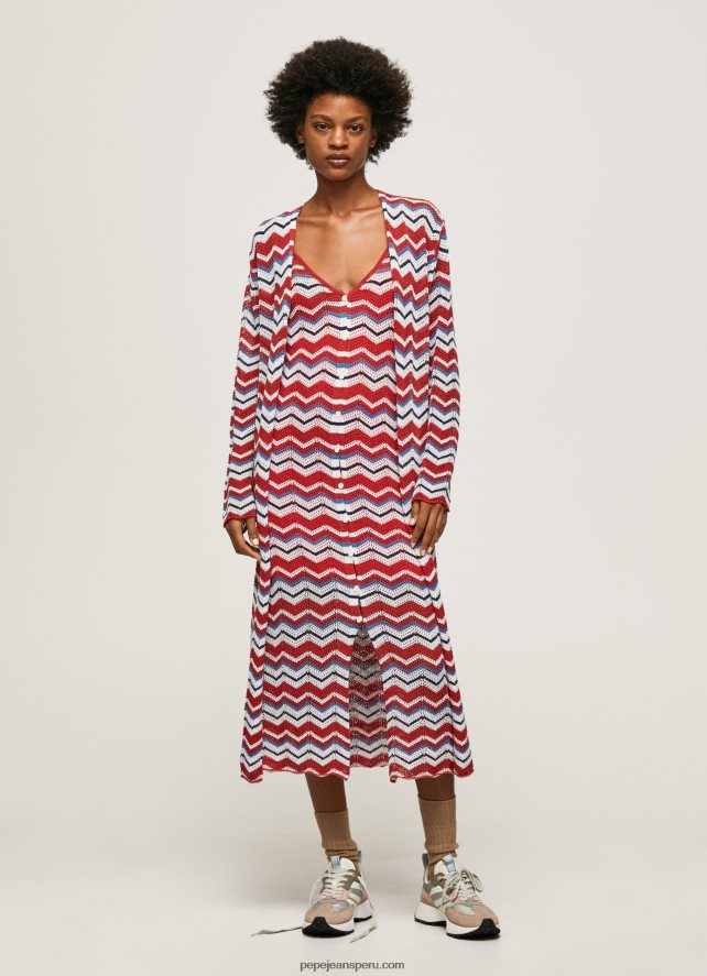 mujer cárdigan largo con estampado en zig-zag Pepe Jeans 44JTZ225 estudio rojo - Imagen 2