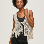 mujer chaleco de macramé con flecos Pepe Jeans 44JTZ135 mousse