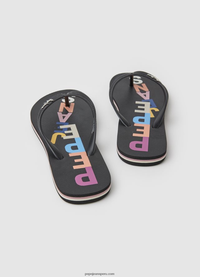 mujer Chanclas de playa con letras de rastrillo Pepe Jeans 44JTZ697 negro - Imagen 4
