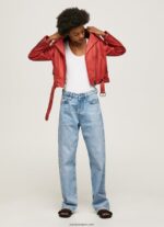 mujer chaqueta biker de piel de cordero Pepe Jeans 44JTZ105 estudio rojo - Imagen 2