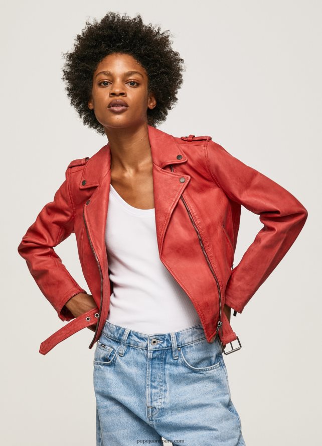 mujer chaqueta biker de piel de cordero Pepe Jeans 44JTZ105 estudio rojo - Imagen 3