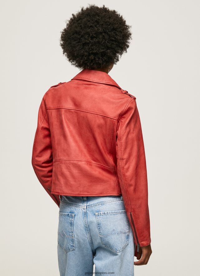 mujer chaqueta biker de piel de cordero Pepe Jeans 44JTZ105 estudio rojo - Imagen 5