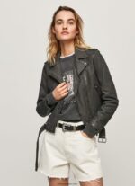 mujer chaqueta biker de piel de cordero Pepe Jeans 44JTZ114 negro - Imagen 2