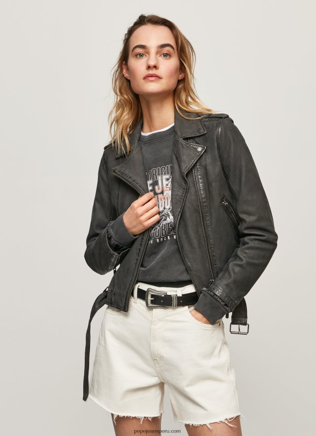 mujer chaqueta biker de piel de cordero Pepe Jeans 44JTZ114 negro - Imagen 2