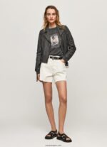 mujer chaqueta biker de piel de cordero Pepe Jeans 44JTZ114 negro