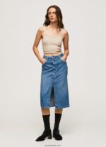 mujer falda midi de mezclilla de algodón Pepe Jeans 44JTZ100 mezclilla