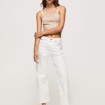 mujer jeans color avellana de talle alto Pepe Jeans 44JTZ2 mezclilla