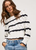 mujer jersey calado con motivo de rayas Pepe Jeans 44JTZ251 mousse