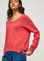 mujer jersey de ajuste holgado con escote en v Pepe Jeans 44JTZ258 estudio rojo - Imagen 3
