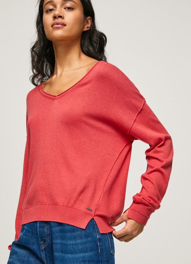 mujer jersey de ajuste holgado con escote en v Pepe Jeans 44JTZ258 estudio rojo - Imagen 3