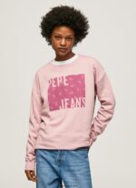 mujer jersey de algodón con logo Pepe Jeans 44JTZ285 rosa nublado