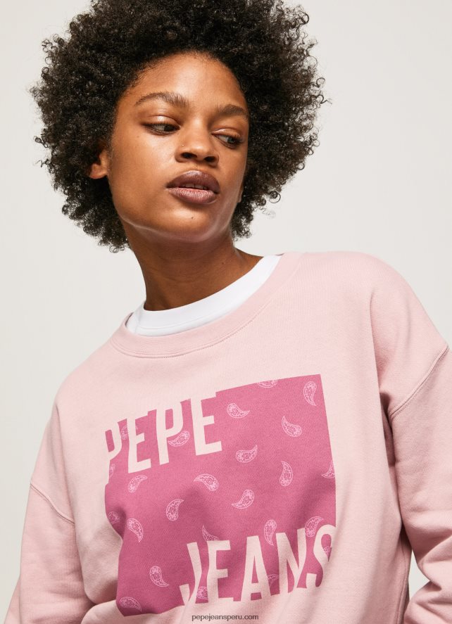 mujer jersey de algodón con logo Pepe Jeans 44JTZ285 rosa nublado - Imagen 3