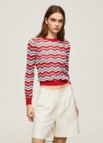 mujer jersey de corte estándar en zig-zag Pepe Jeans 44JTZ227 estudio rojo