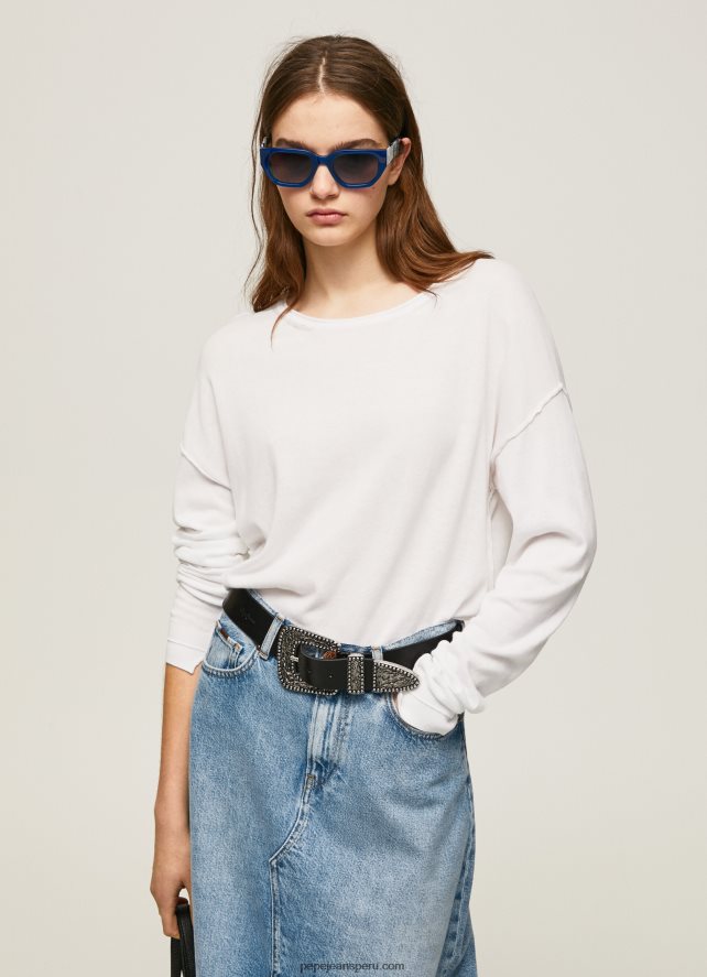 mujer jersey de corte relajado con cuello barco Pepe Jeans 44JTZ256 blanco - Imagen 2