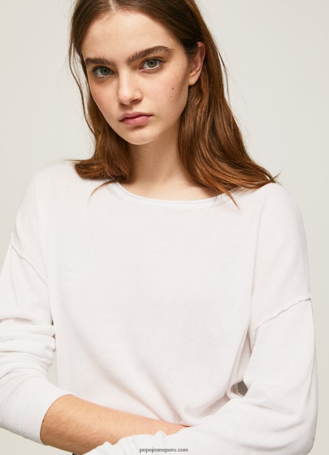mujer jersey de corte relajado con cuello barco Pepe Jeans 44JTZ256 blanco - Imagen 3
