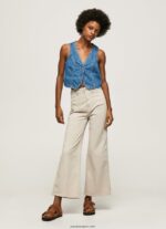 mujer pantalones acampanados de algodón Pepe Jeans 44JTZ312 piedra