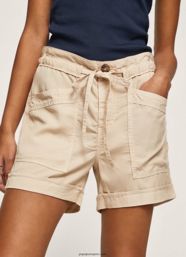 mujer pantalones cortos con cintura ajustable Pepe Jeans 44JTZ525 piedra - Imagen 3