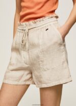 mujer pantalones cortos de lino con bolsa de papel Pepe Jeans 44JTZ490 piedra - Imagen 2