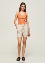 mujer pantalones cortos de lino con bolsa de papel Pepe Jeans 44JTZ490 piedra