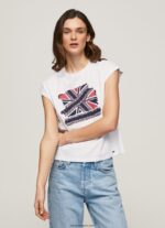 mujer playera con estampado Union Jack Pepe Jeans 44JTZ415 blanco