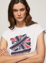 mujer playera con estampado Union Jack Pepe Jeans 44JTZ415 blanco - Imagen 3