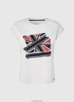 mujer playera con estampado Union Jack Pepe Jeans 44JTZ415 blanco - Imagen 5