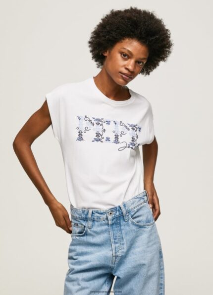 mujer playera con logo bordado Pepe Jeans 44JTZ433 blanco