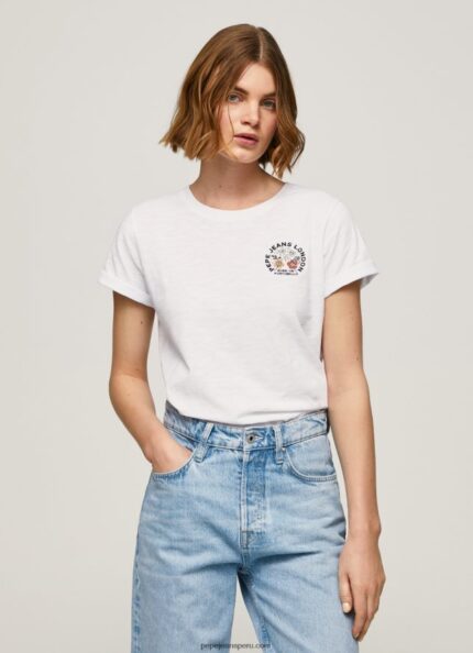 mujer playera con logo estampado Pepe Jeans 44JTZ381 blanco