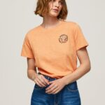 mujer playera con logo estampado Pepe Jeans 44JTZ394 durazno