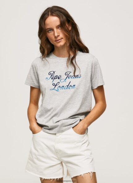 mujer playera con logo estampado Pepe Jeans 44JTZ412 gris marga