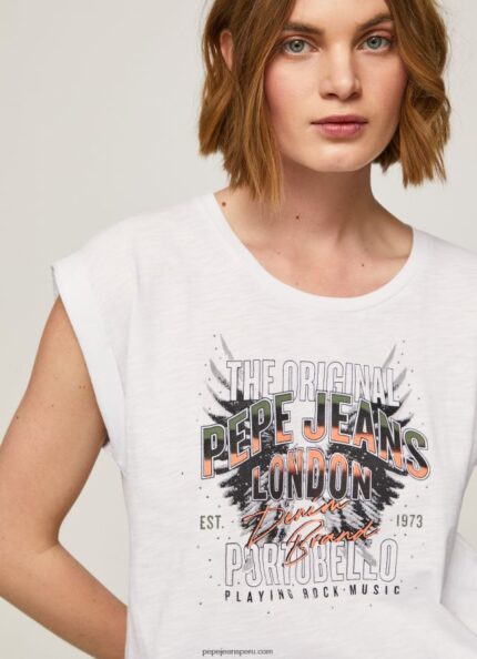 mujer playera con logo estampado Pepe Jeans 44JTZ445 blanco