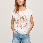 mujer playera con logo estampado Pepe Jeans 44JTZ463 blanco