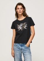 mujer playera con logo metalizado Pepe Jeans 44JTZ414 negro - Imagen 2