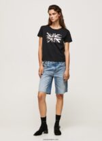 mujer playera con logo metalizado Pepe Jeans 44JTZ414 negro