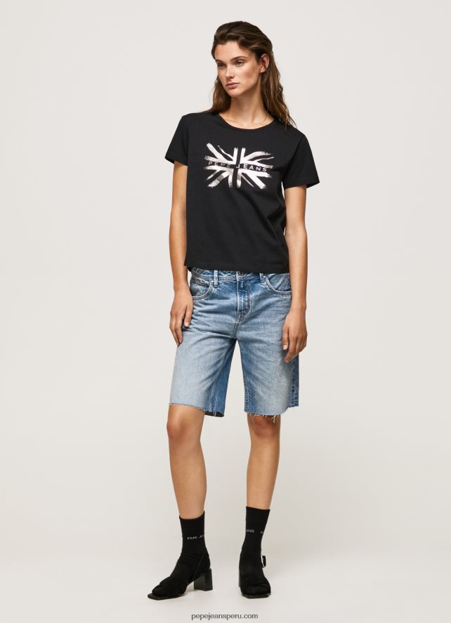mujer_playera_con_logo_metalizado_pepe_jeans_44jtz414_negro.jpg mujer playera con logo metalizado Pepe Jeans 44JTZ414 negro - Imagen 1