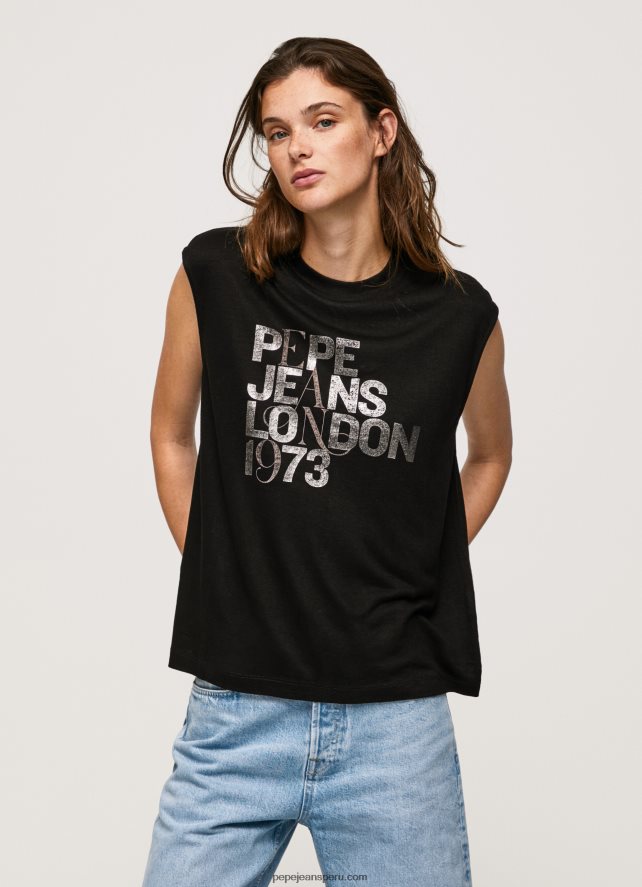 mujer playera con mangas sisas y logo Pepe Jeans 44JTZ419 negro - Imagen 2