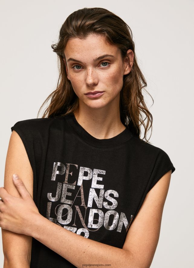 mujer playera con mangas sisas y logo Pepe Jeans 44JTZ419 negro - Imagen 3