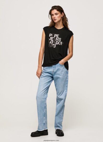 mujer playera con mangas sisas y logo Pepe Jeans 44JTZ419 negro